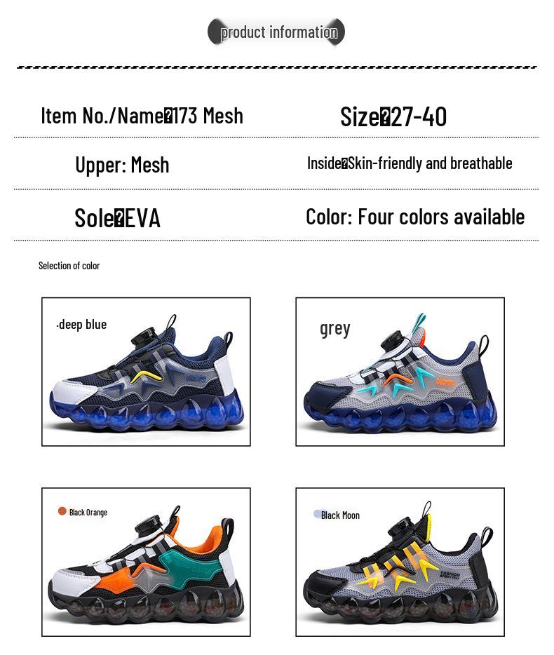 Mesh Sports Shoes with Rotating Buttons for Boys - Soft Sole Running and Basketball Shoes for Children