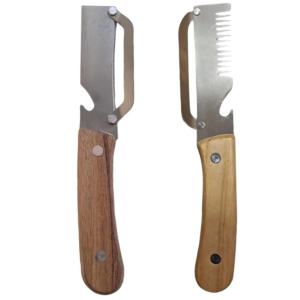 2 Piece Multipurpose Kitchen Peeler Set Stainless with Wooden Handle for and Vegetables Peeling Slicing and Cutting