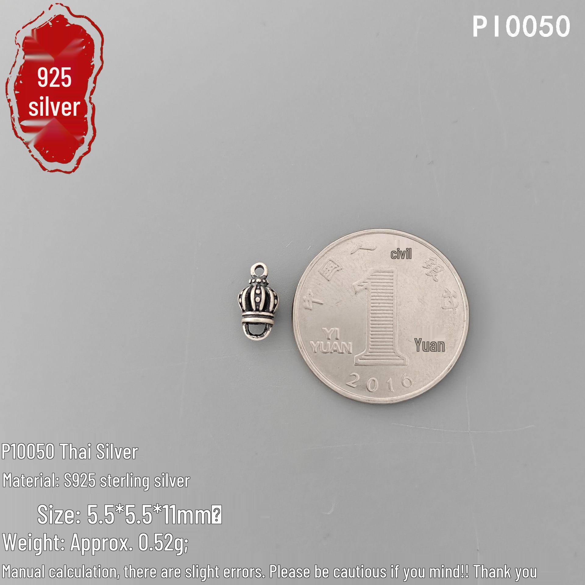 S925 Sterling Silver Retro Crown Pendant Bead for DIY Jewelry