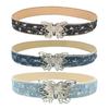 Women Wide Belt Solid Color Design Butterfly Buckle Versatile Belt