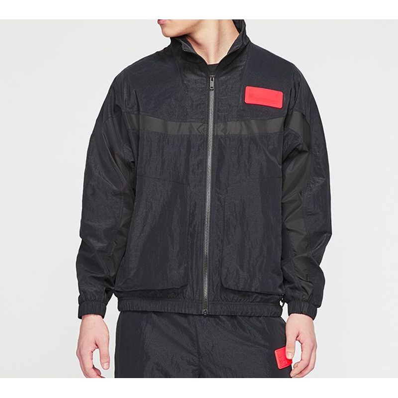 Jordan 23 Engineered Rubber Patch Loose Stand Collar Jacket Men Jackets Black CN4579-010