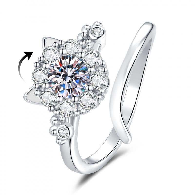 Zhuanzhuan Lucky Cat Adjustable Zircon Ring Set - Elegant Women's Light Luxury Jewelry