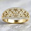 Vintage Diamond-studded Wide Ring with a Diamond-patterned Hollow Design Double-layered Ring with Intricate Floral Designs Old Money Style High-End