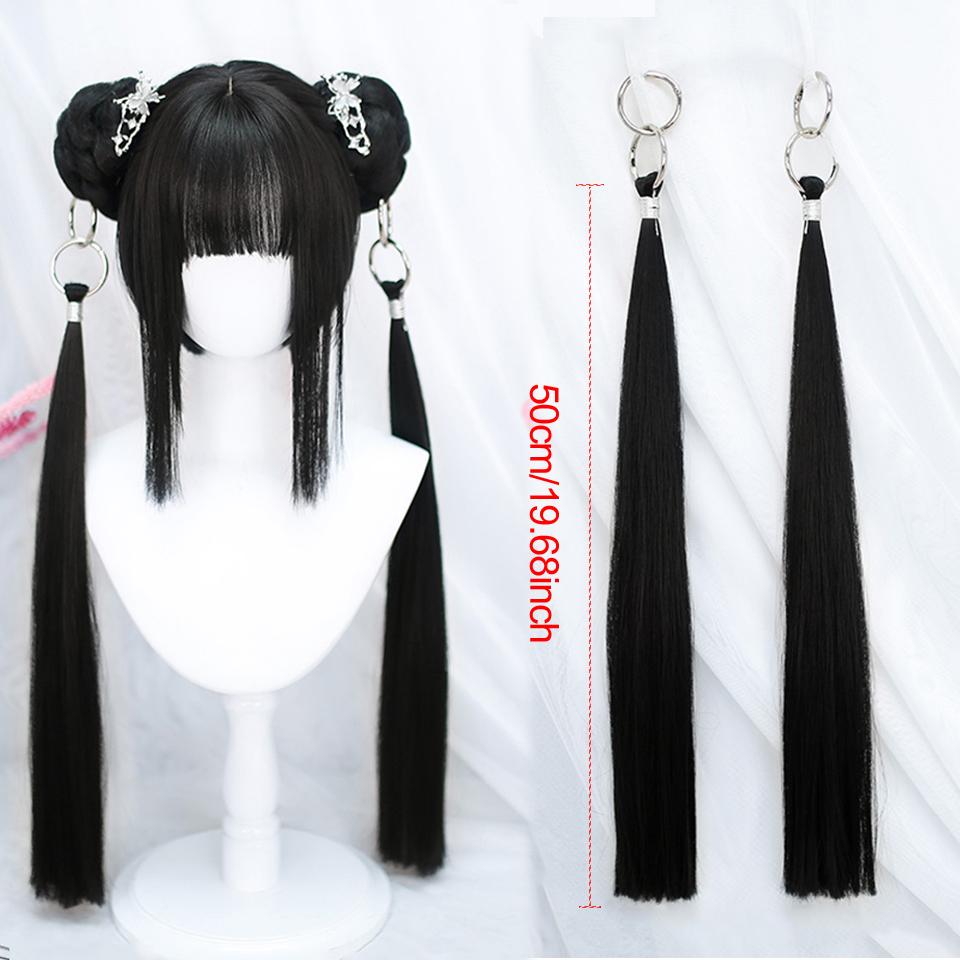 DIY Anime Synthetic Short Straight Green Wig Double Hair Loop Double Braid Ponytail Natural Short Straight Head Cover Wig For Women