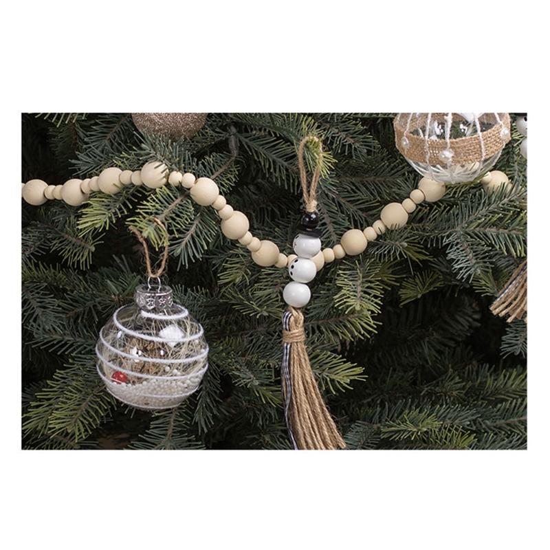 Portable Wooden Christmas Bead Strands For Indoor Holiday Decorations Tree Window Wall Hanging Festival Party Supplies