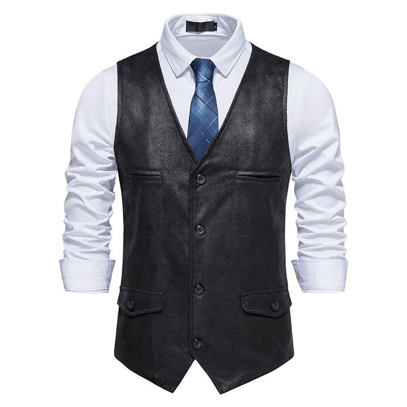 2023 Spring Slim-fit Suede Single-breasted V-neck Men's Waistcoat