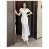 Nightclub foot therapy foot bath overalls soft technician massage spa dress sexy mesh split dress women