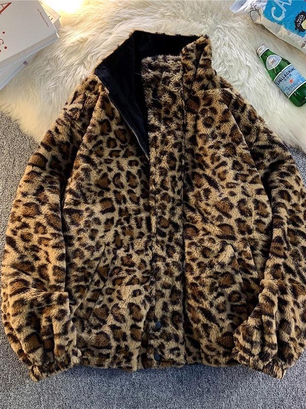 Herren Winter Wende Vintage Leo-Print Baumwolljacke