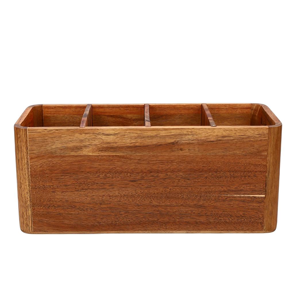 Kitchen Utensil Holder Wooden Countertop Cutlery Storage Organizer Silverware Holder with 4 Compartments for Spoon Fork