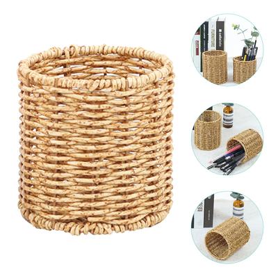 Rattan Pencil Cup Holder Wicker Pen Cup Handmade Makeup Brush Holder Woven Vase Organizer Gel Pen Container Boho