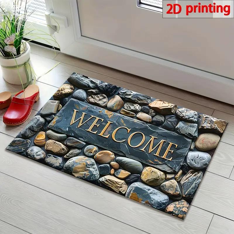 Covoraș de ușă 60*90CM 2D Design Pietriș Bun Venit - Covoraș Rectangular cu Grosime de 6mm, Anti-Alunecare, Covoraș Lavabil la Mașină, Potrivit pentru Intrare, Living, Baie