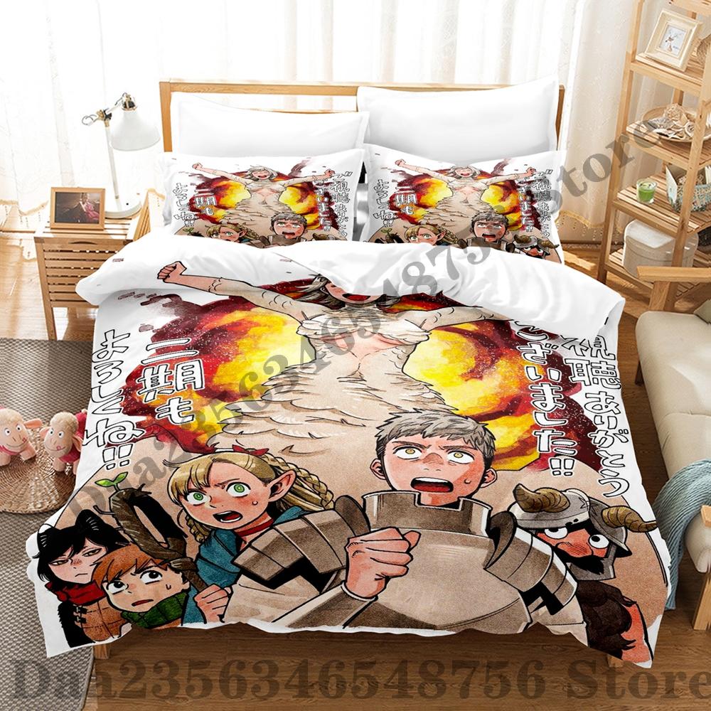 Delicious in Dungeon Bedding Set Single Twin Full Queen King Size Bed Set Adult Kid Bedroom Duvetcover Sets Anime Bed Sheet Set