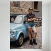 Sexy Woman Vintage Car Cobblestone Street Tin Sign - Plaid Shirt Denim Shorts Combat Boots Wall Decor Metal Poster for Bar Home