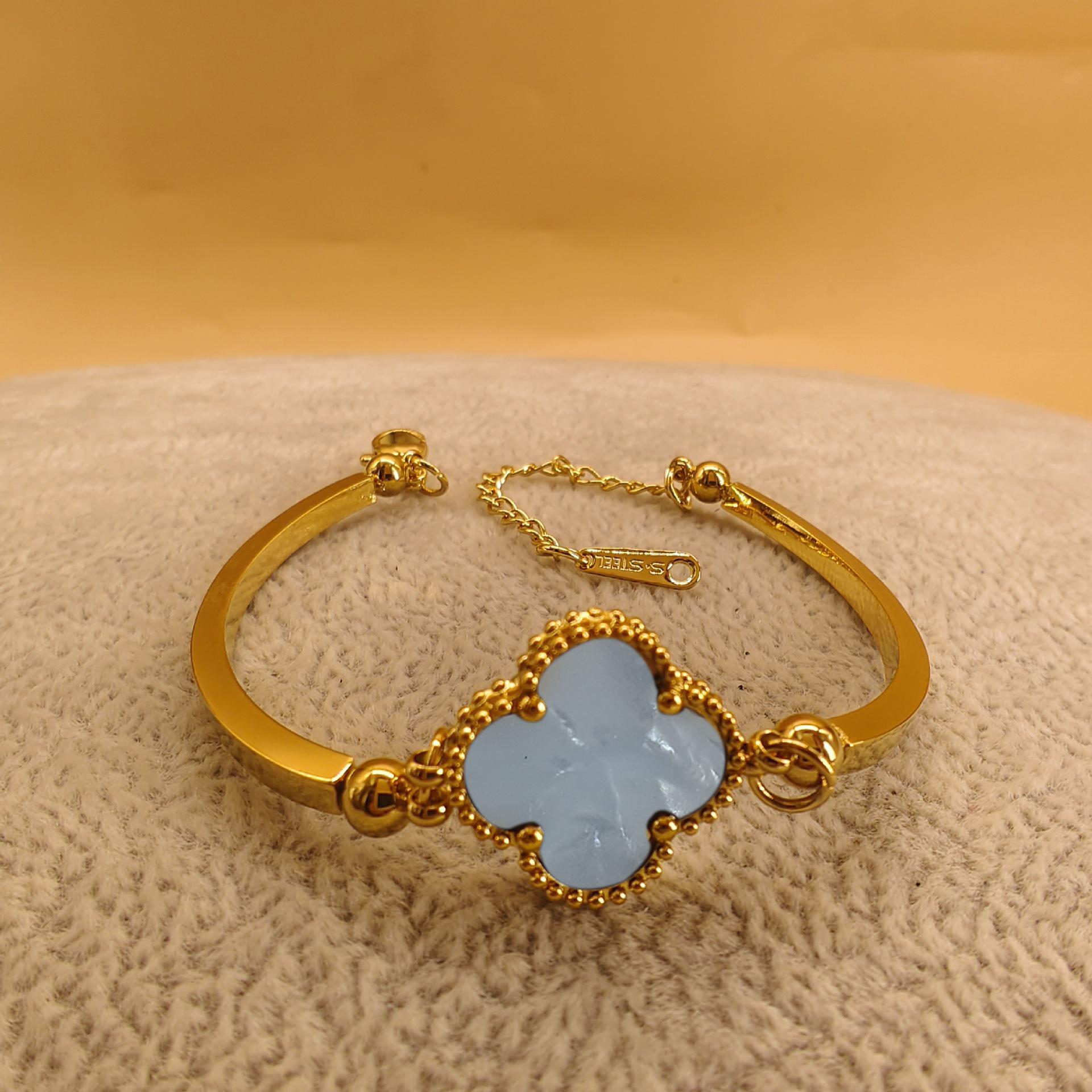 

Невыцветающий антиаллергенный модный индивидуальный блестящий браслет женский классический браслет с четырьмя листами клевера универсальный женский браслет белый