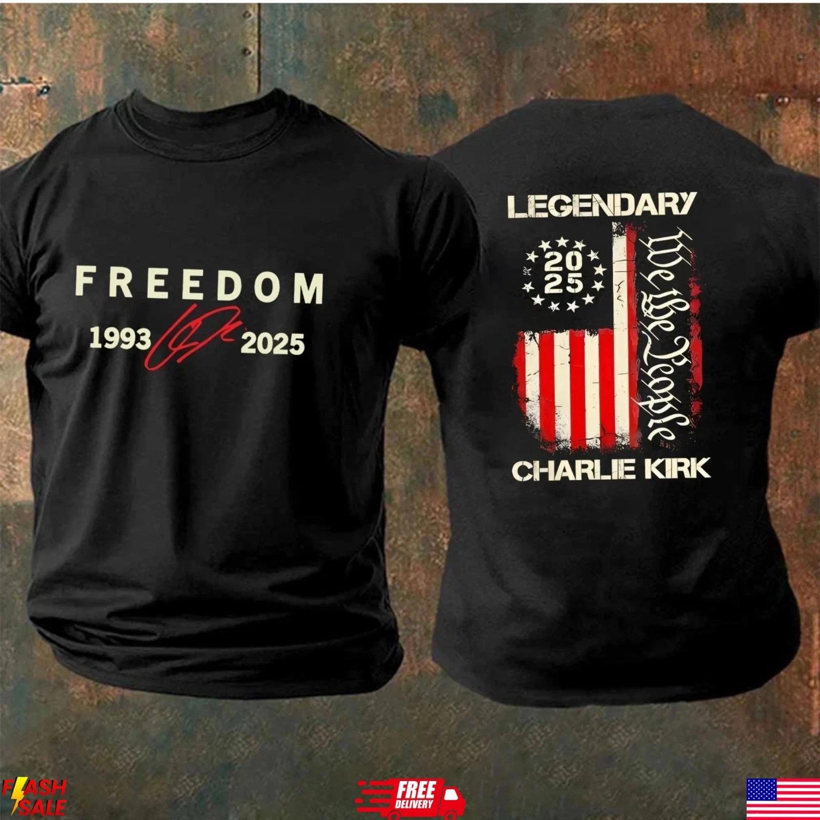 Charlie Kirk Freedom 1993–2025 Shirt Legendary Conservative Patriot Tee M