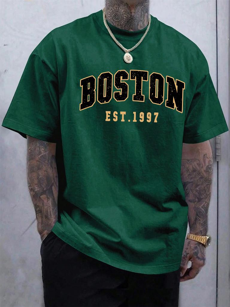 Summer Unisexs 100 Pure Cotton Casual Fashionable Loose Boston EST 1997 Printed Round Neck Short Sleeved TShirt Versatile Top
