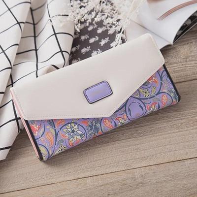 Damenbrieftasche mit koreanischer Blumen-Kontrastfarbe und Umschlagschnalle