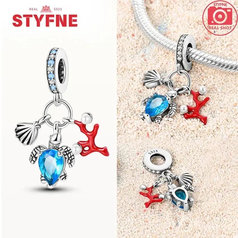 Women Bracelet Diy Fine Jewelry Gifts Original Charms Beads Copper Ocean Series Blue Turtle Starfish Shell Pendants