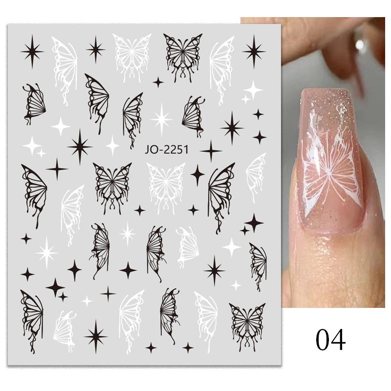 1PCS Black White Butterfly Laser Nail Stickers Nail Art Decoration Abstract Lines Bronzing Flowers Stickers For Nails