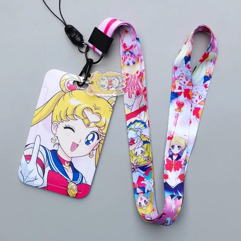 Cartoon Sailor Moon Kawaii PVC Card Cover Student Campus Hanging Neck Bag Card Holder Lanyard ID Card Holders Key Chain