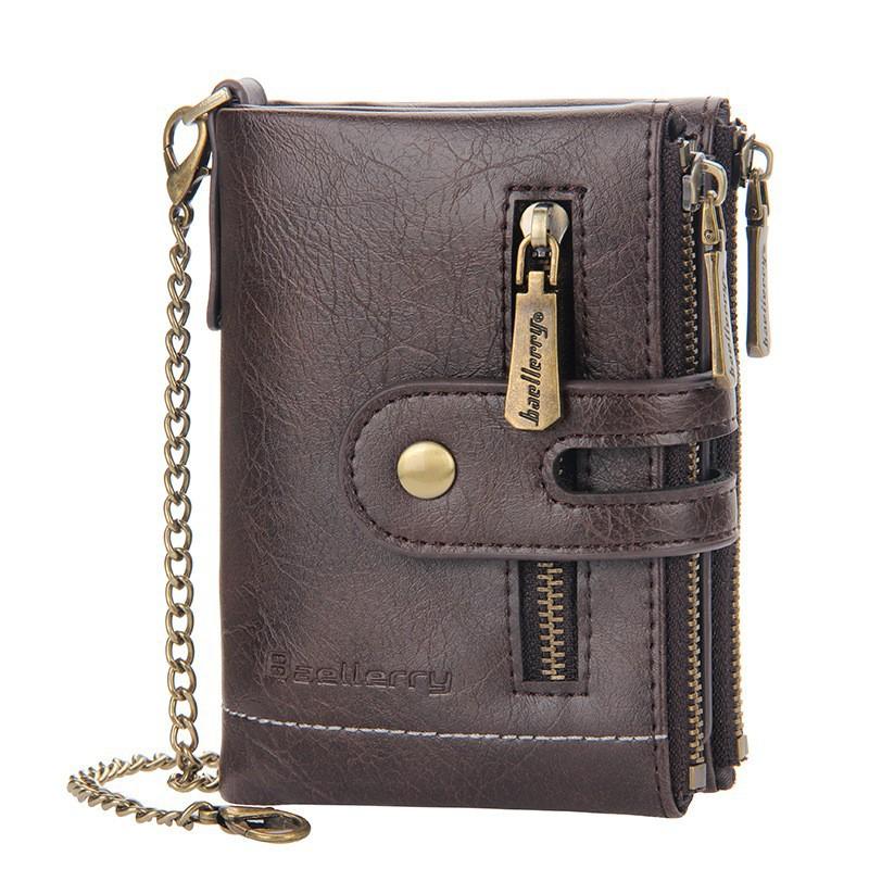New Men's Short Wallet European American Retro Multi Slot Double Zipper Coin Purse