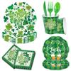 St. Patrick'S Day Themed Party Supplies Clover Paper Plates Paper Cups Green Checked Decorative Set