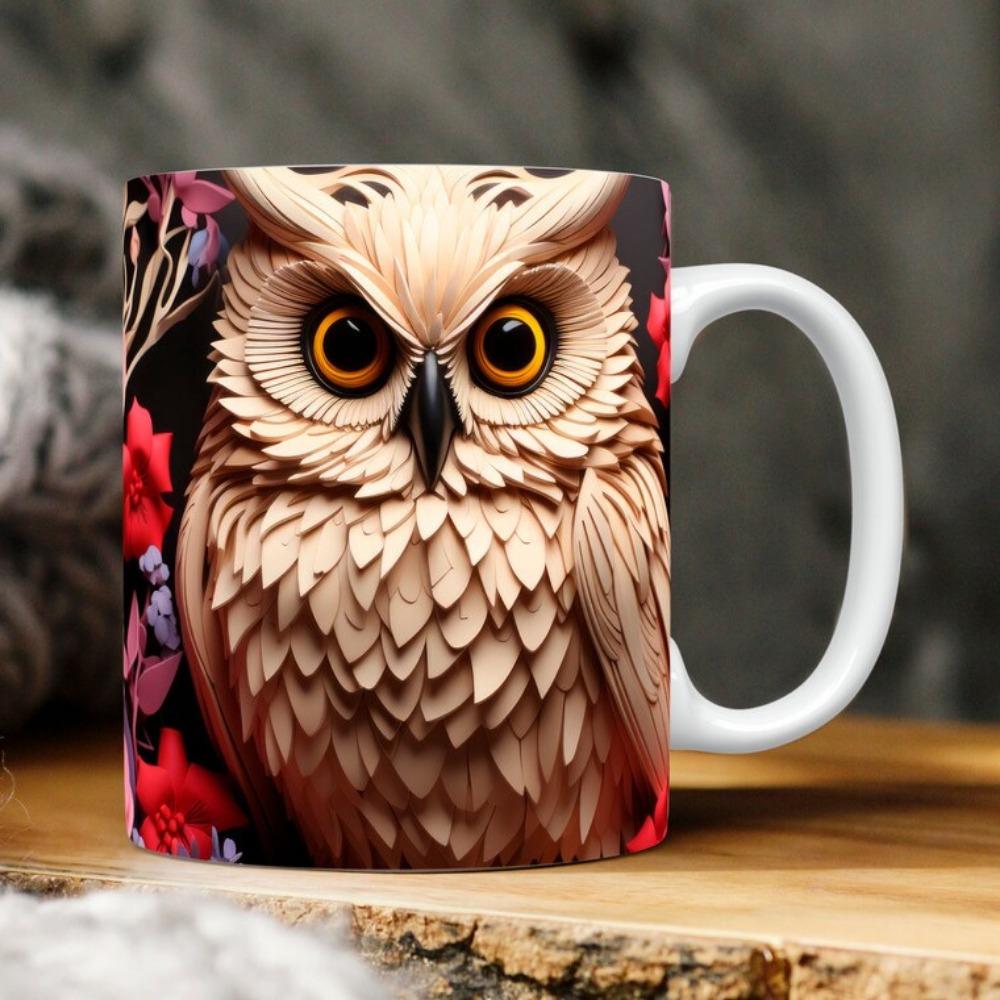 3D Owl, Ceramic Coffee Mug, Tea Cup, New Hole Wall, Cute Hole Wall