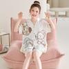 Girls Ice Silk Pajama Set Short Sleeve Cartoon Print Sleepwear Kids 8 Years