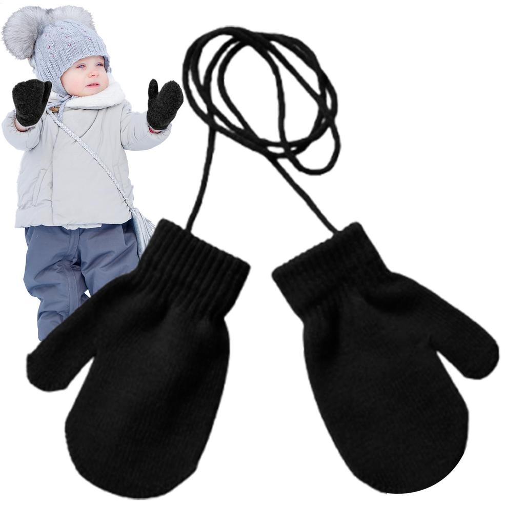 Kids Ski Gloves Knitted Snow Gloves with String Comfortable Warm Mittens Cute Kids Winter Accessories for Skiing Skating