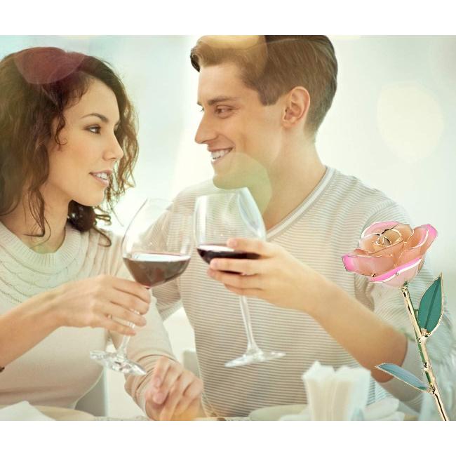 ZJchao 24K Peach Rose for Her, Dipped Gold Rose Eternity Love Real Golden Plated Preserved Eternal Flower with Rose Stand Present for