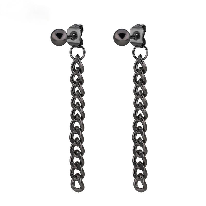 2Pcs Black Silver Small Steel Ball Stud Earrings Titanium Steel Chain Stud Earrings