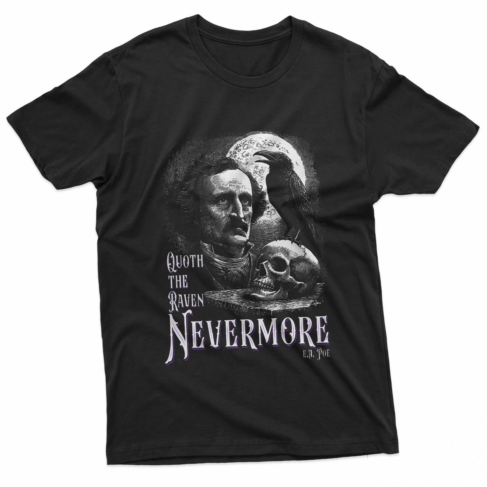Edgar Allan Poe Raven Nevermore Gothic Horror Halloween Art 100% Cotton T-shirt Mens Tees Top 2XL