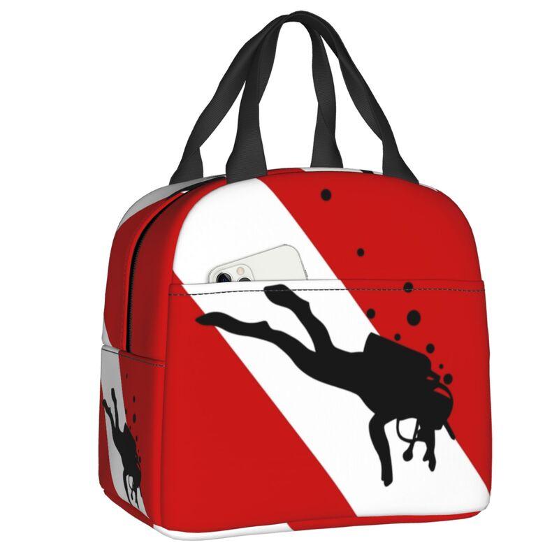 Scuba Dive Flag Bubble Red White Portable Lunch Box for Diving Thermal Cooler Food Insulated Lunch Bag School Children Student