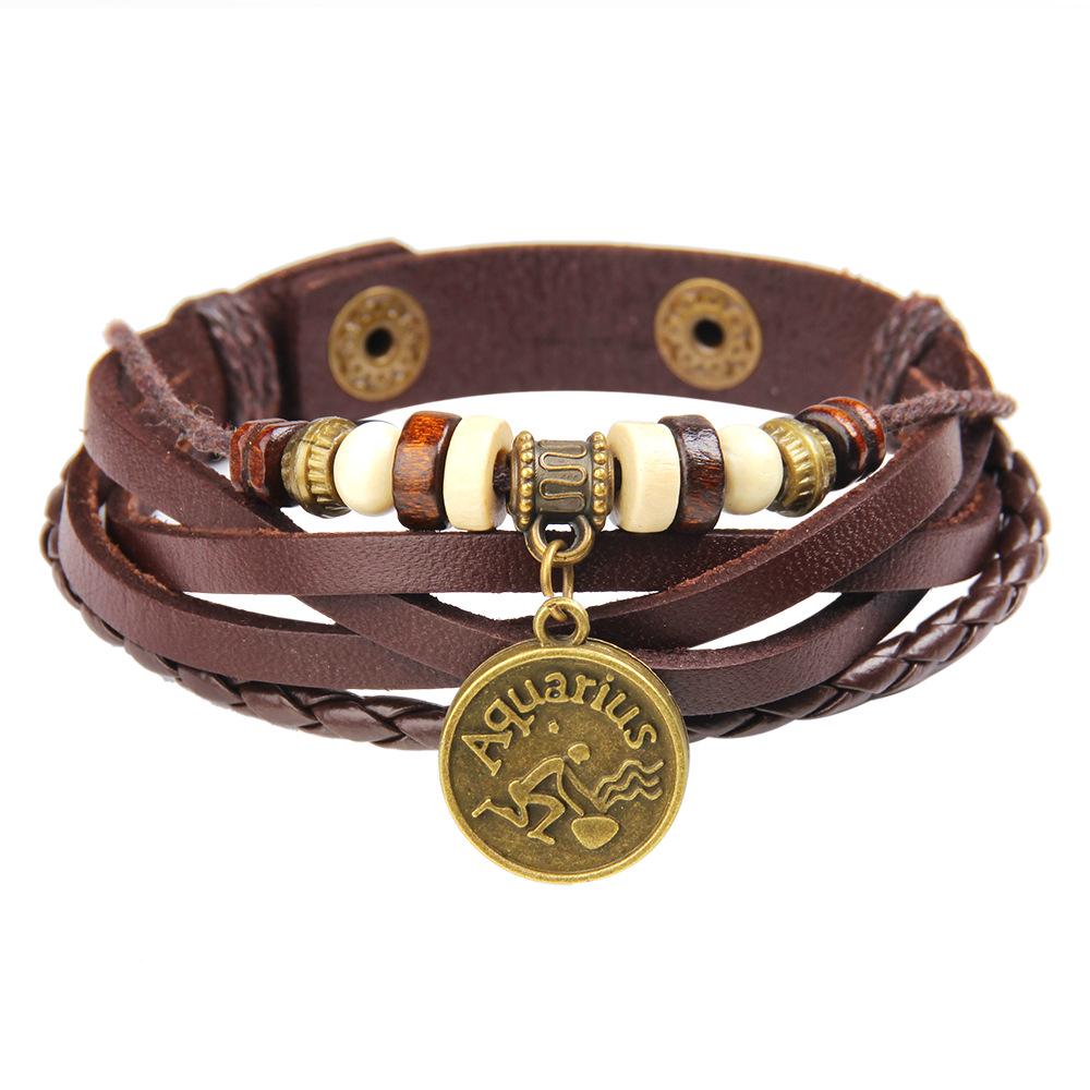 Twelve Constellations Cowhide Bracelet: Popular Leather Bangle Jewelry