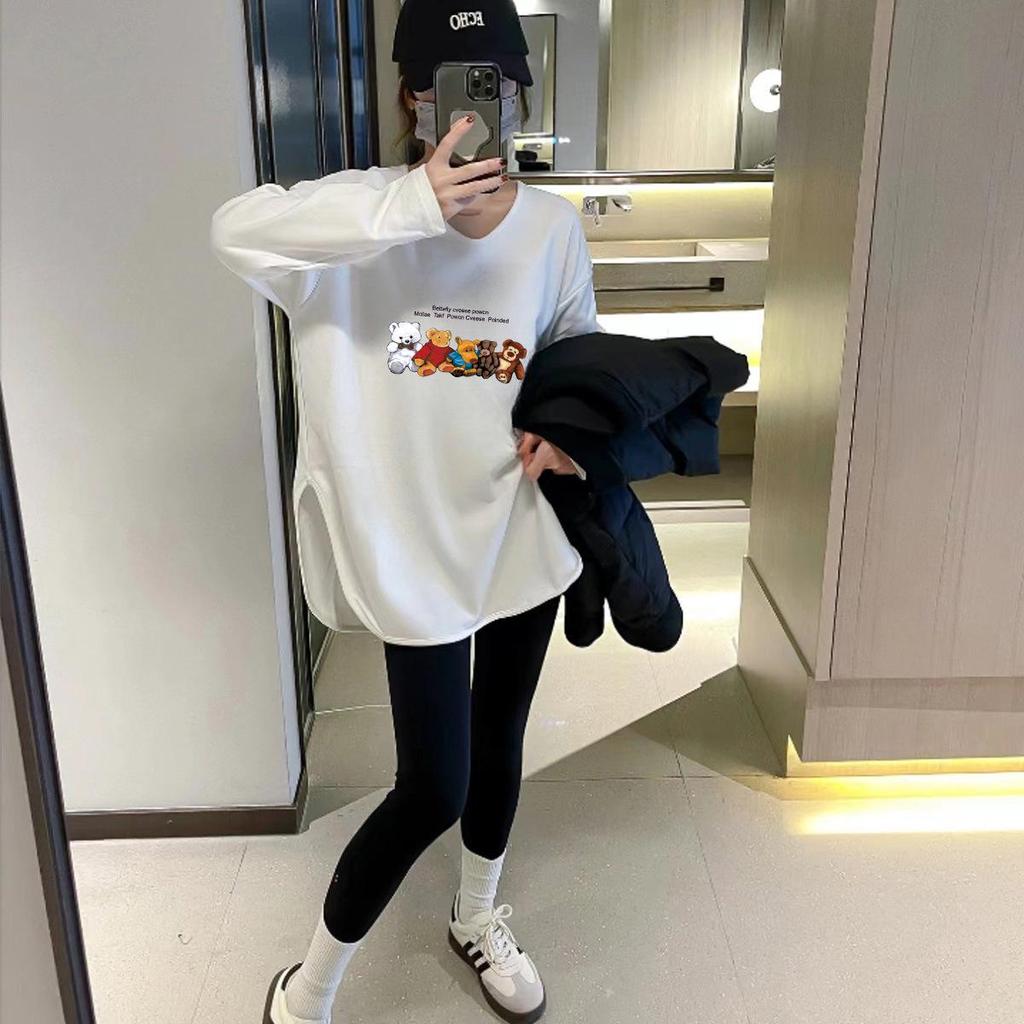 Women's 2025 Fashion Mid-Length Long-Sleeve T-Shirt with Shark Pants - Autumn/Winter Collection