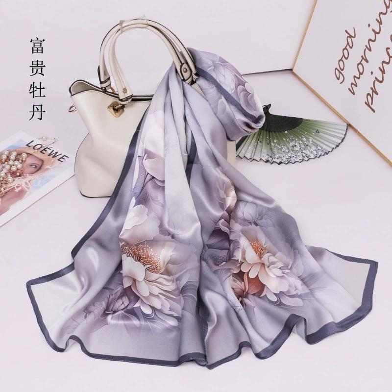 Chinese Ethnic Flower Style 100% Silk Scarves Shawls Long Silk Scarf 170*52Cm