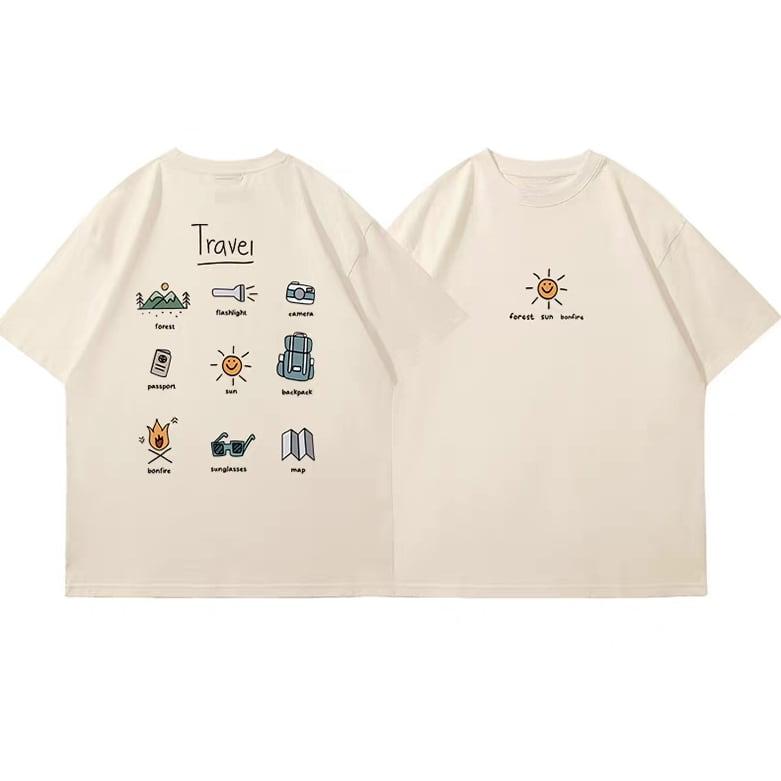 Black Travel Outdoor Camping Casual Brand Tshirt Cotton Graphic Tee Unisex Unisex Summer Streetwear