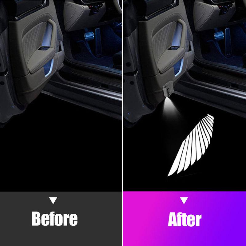 2pcs Car Angel Wings Styling Decorative Light Car Door LED Welcome Light Car High Definition Warning Lamp Auto Light Accessories