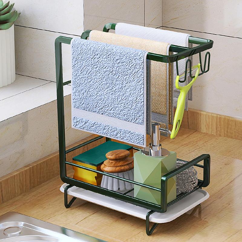 Kitchen Drain Rack Organizer Kitchen Sink Utensils Holder Drainer Storage Shelf Sponge Dishcloth Towel Rack