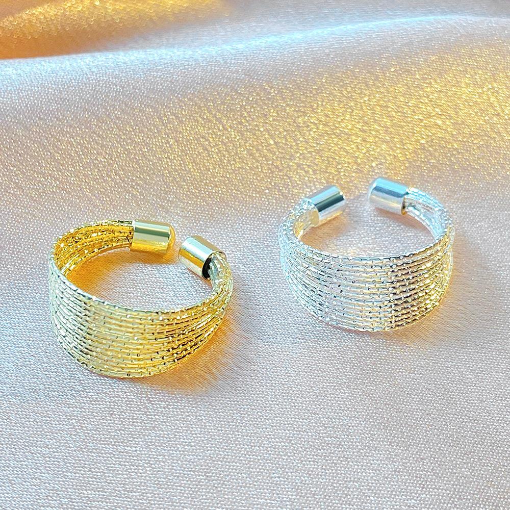 Elegant Multi-Layer Adjustable Open Ring - Versatile Niche Design with Glittering Threads for Women
