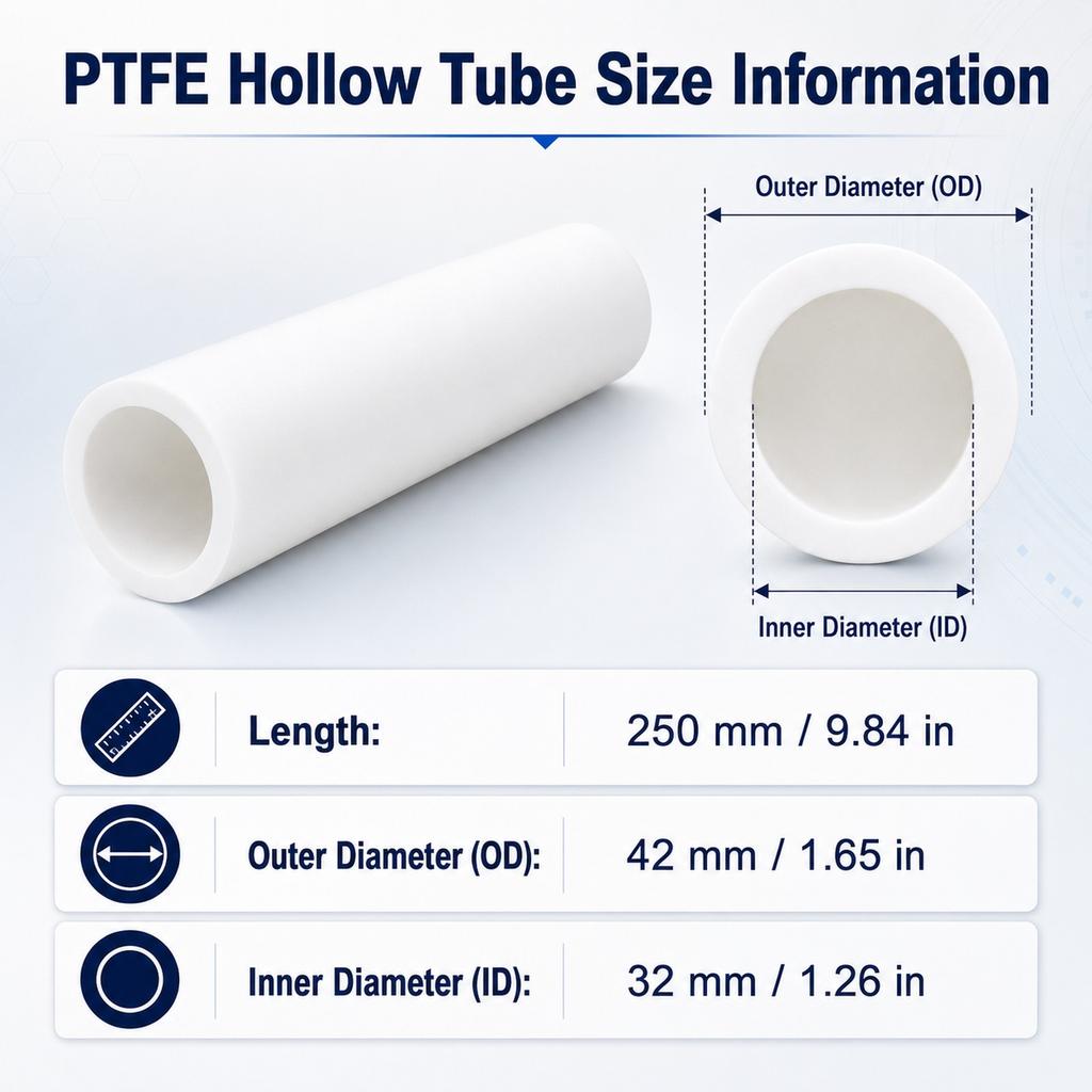Tubo cavo in PTFE, tubo bianco in politetrafluoroetilene, lungo 250 mm, utilizzato per trasmissione, isolamento, macchinari fai-da-te
