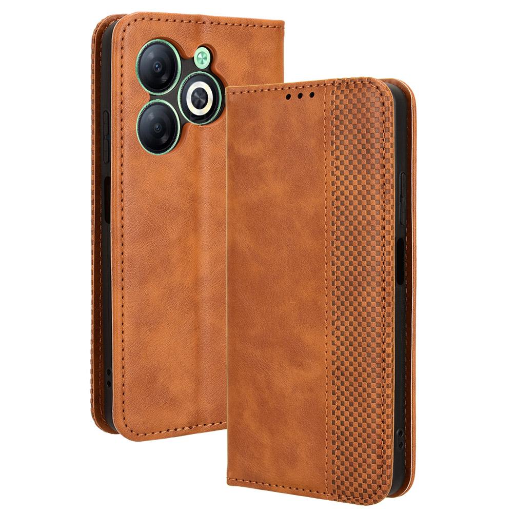 For itel Power 55 5G Leather Case Wallet Stand Retro Texture Phone Cover