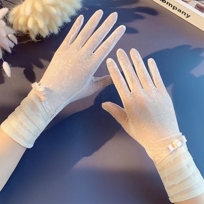 

Солнцезащитные кружевные перчатки, весенние перчатки с бантом, перчатки для сенсорного экрана, женские перчатки для вождения, дышащие, для защиты от солнца на открытом воздухе, для велоспорта, летние перчатки Average Size