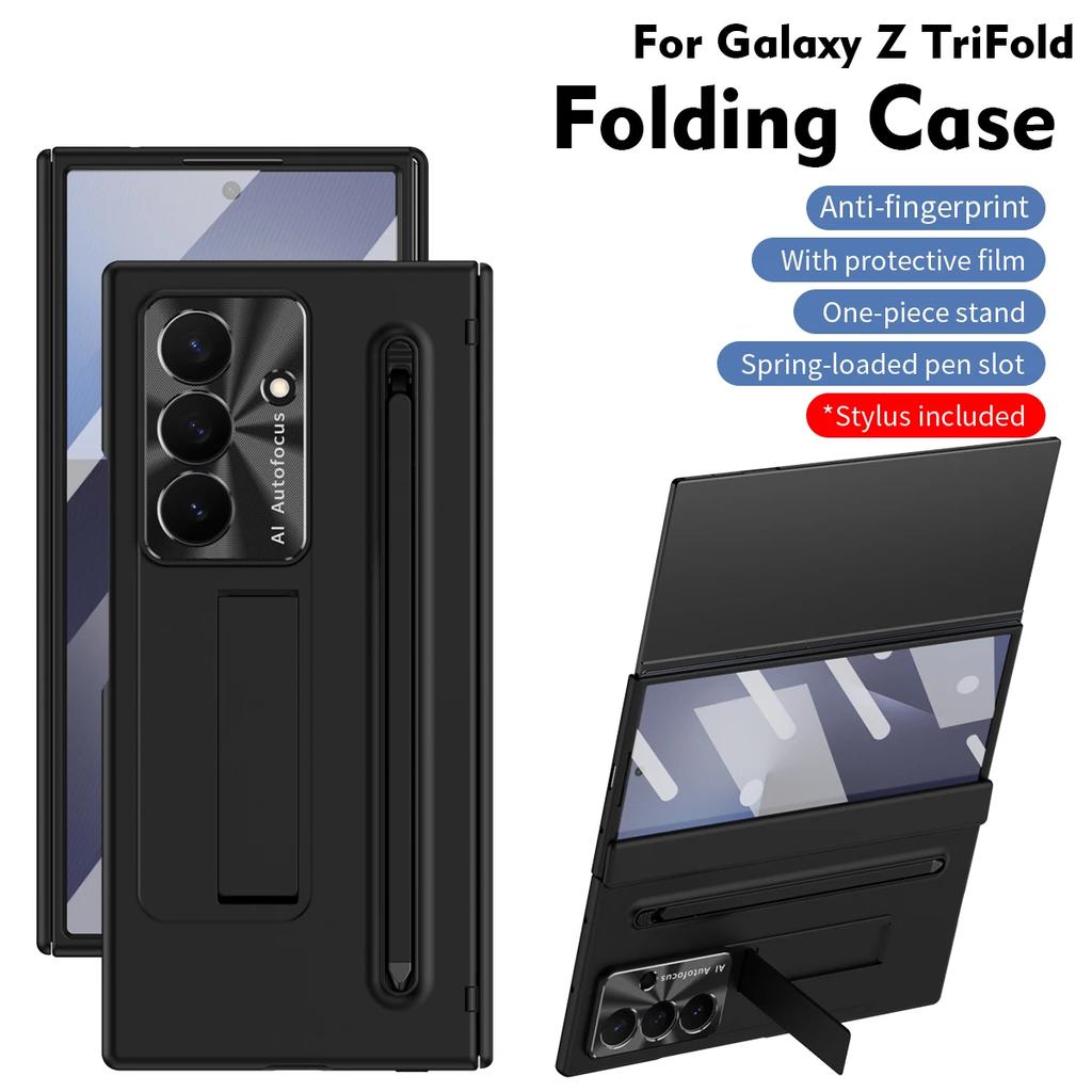 For Samsung Galaxy Z TriFold phone case, with tempered glass, integrated stand, with pen and pen slot, fingerprint-resistant