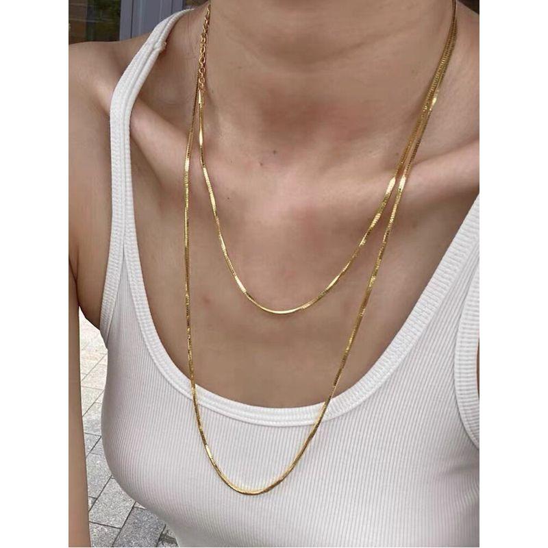 Classic Simple Ins Accessible Luxury Plain Gold Plated 18K Valuable Prescription Snake Bone Long Necklace Women's Sweater Chain Summer Does Not Fade