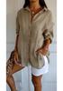2024 Women's Solid Color Pleated Lapel Shirt - European & American Style, Single-Breasted Roll-Up Sleeve Top