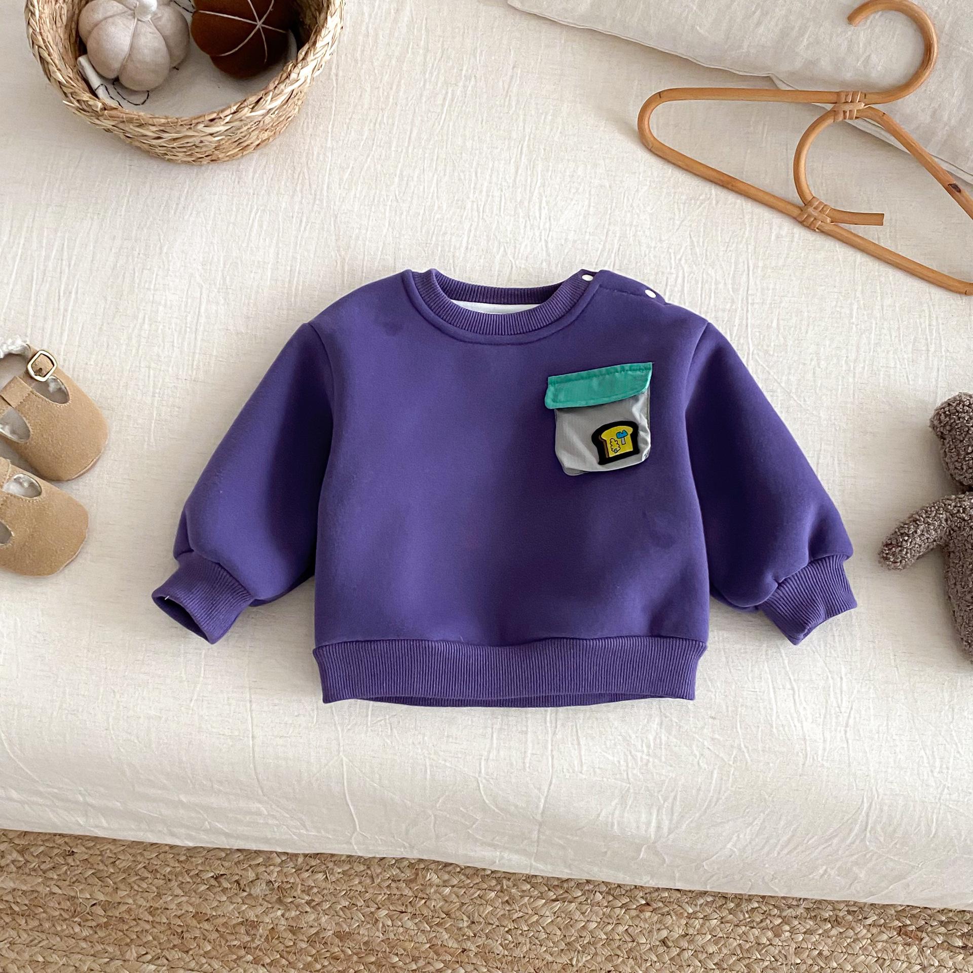 

Korean Style Fleece-Lined Children s Color Block Winter Hoodie for Boys 2025 Fashion Trend 80 бузковий/фіолетовий