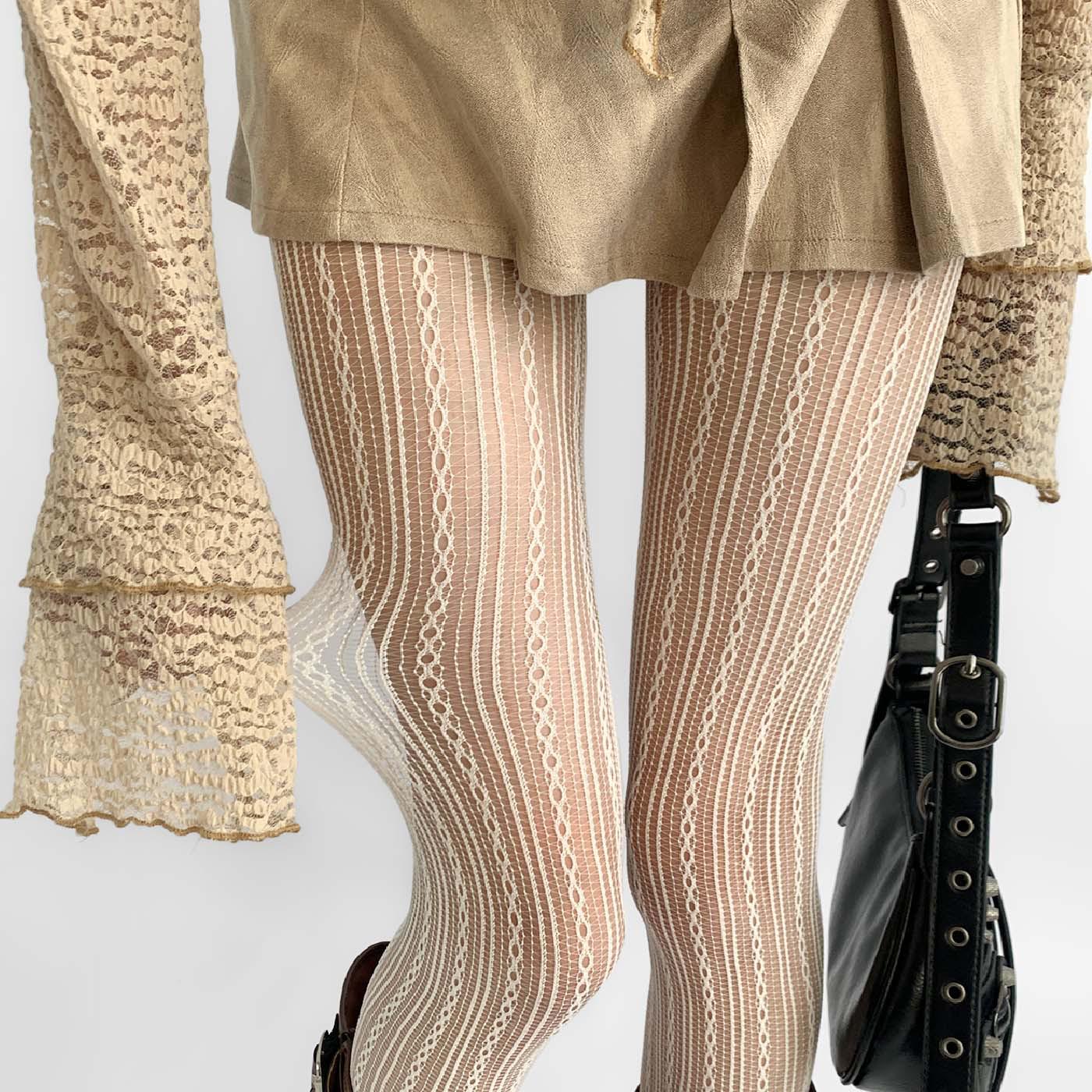 Весенне-Летние Кружевные Рыбацкие Чулки Y2K с Вырезами One Size