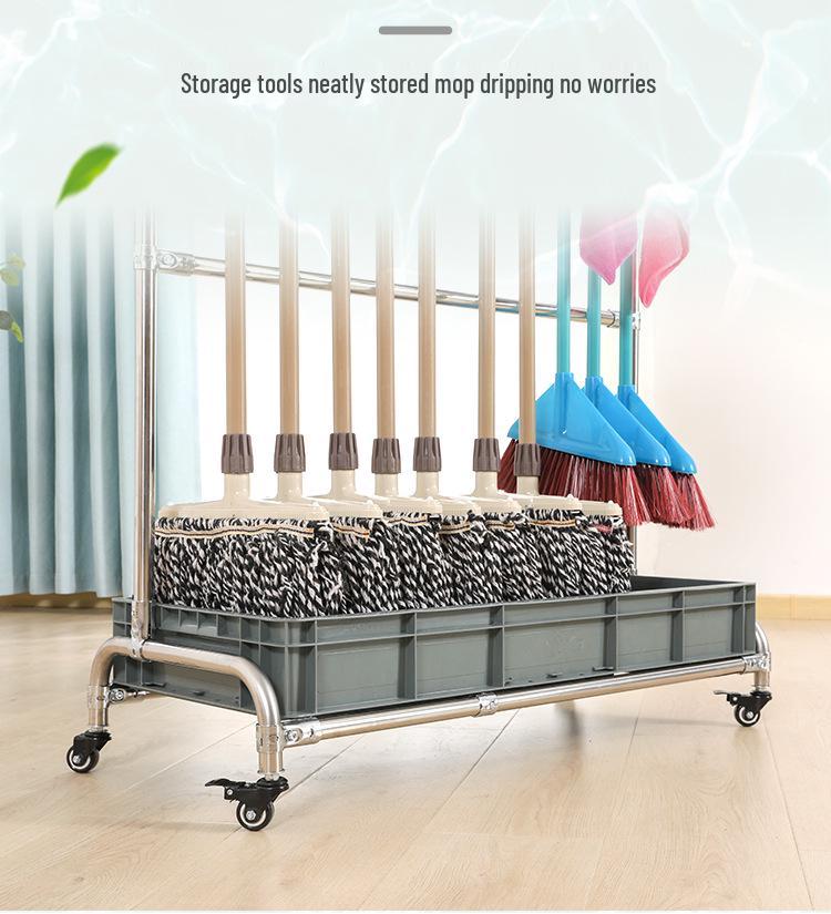 Stainless Steel Movable Floor Mop and Broom Holder