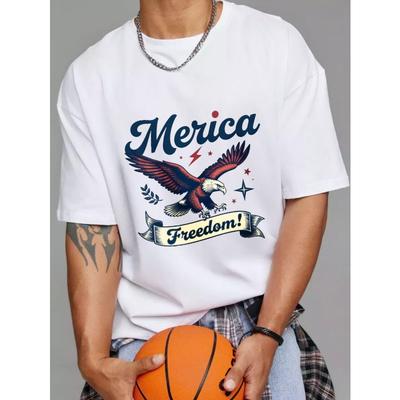 Merica Svoboda Orel Grafické Tričko Bílé Vlastenecký Americký Orel Design s Hvězdami a Blesky pro Ležérní Nošení Oslava Dne Nezávislosti